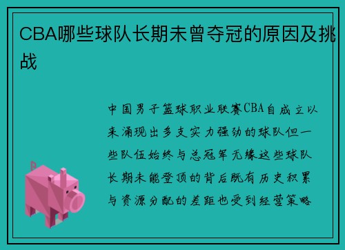 CBA哪些球队长期未曾夺冠的原因及挑战